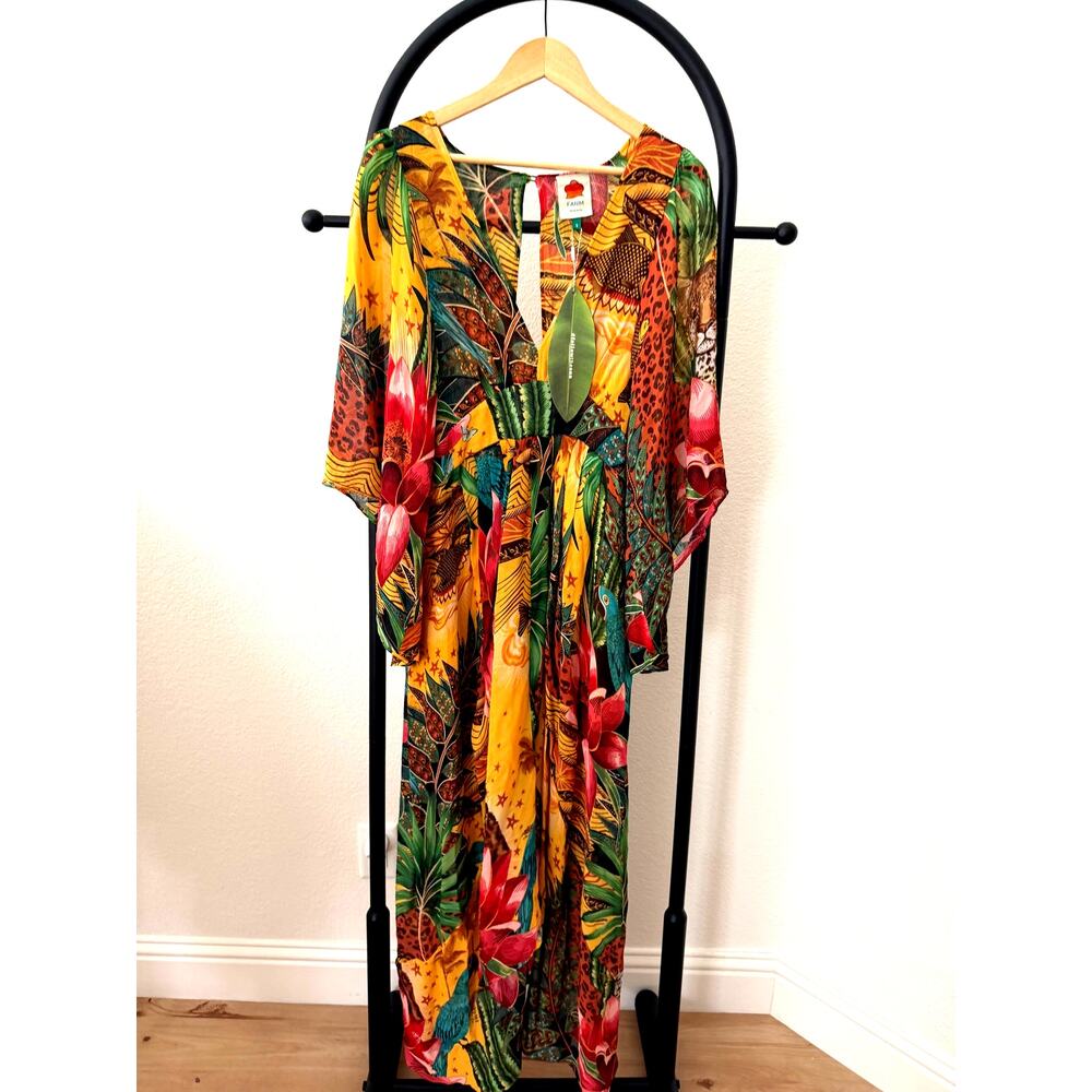 Farm Rio NEW Tropical Dreams Caftan Dress Yellow Size S